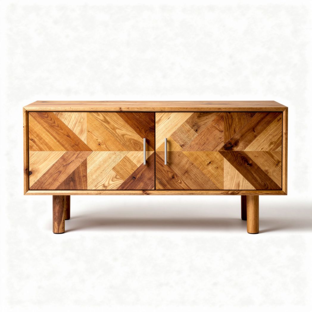 Meuble de rangement en bois massif avec finitions géométriques 120 x 40 x 50cm