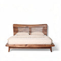 Lit en bois massif marron avec sommier 200 x 160 x 100cm pour chambre