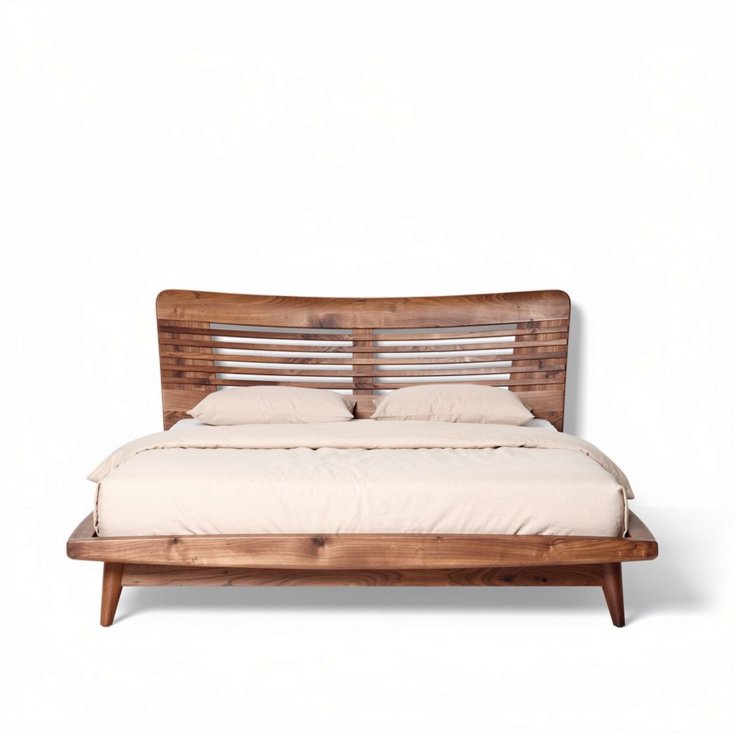 Lit en bois massif marron avec sommier 200 x 160 x 100cm pour chambre