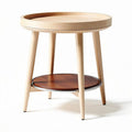 Table d'appoint ronde en bois clair avec étagère inférieure en bois foncé 50 x 50 x 40cm