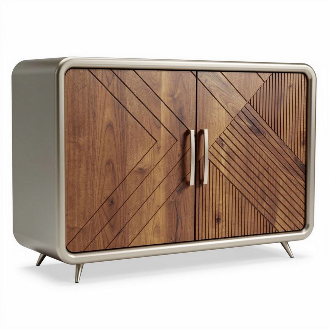 Meuble de rangement en bois et métal avec portes à motifs géométriques 120 x 60 x 75cm