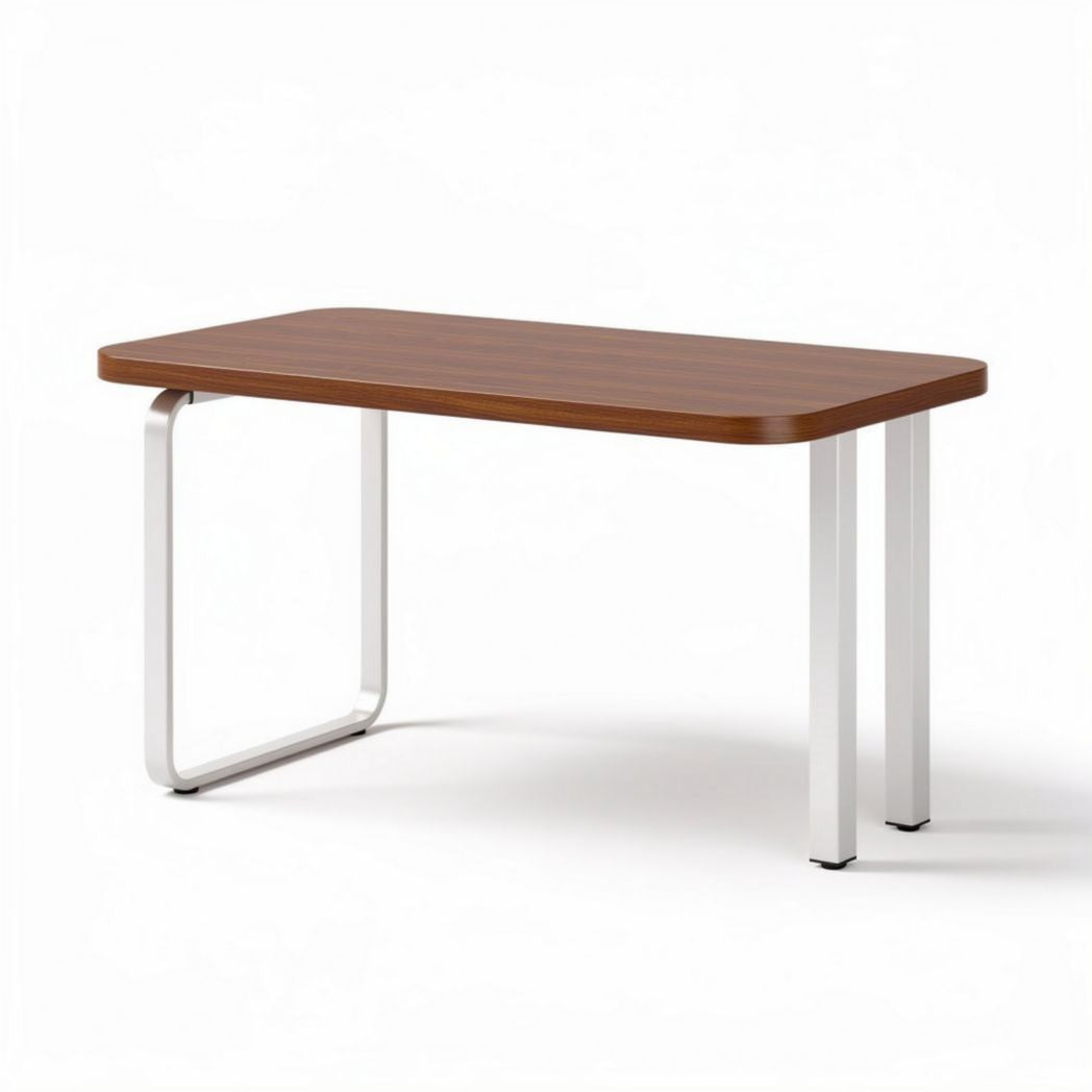 Table rectangulaire en bois avec pieds en métal 120 x 60 x 75cm brun et argenté