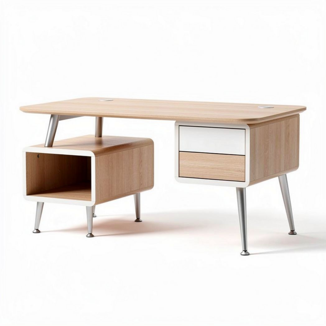 Bureau moderne en bois naturel avec tiroir et espace de rangement 120 x 60 x 75cm