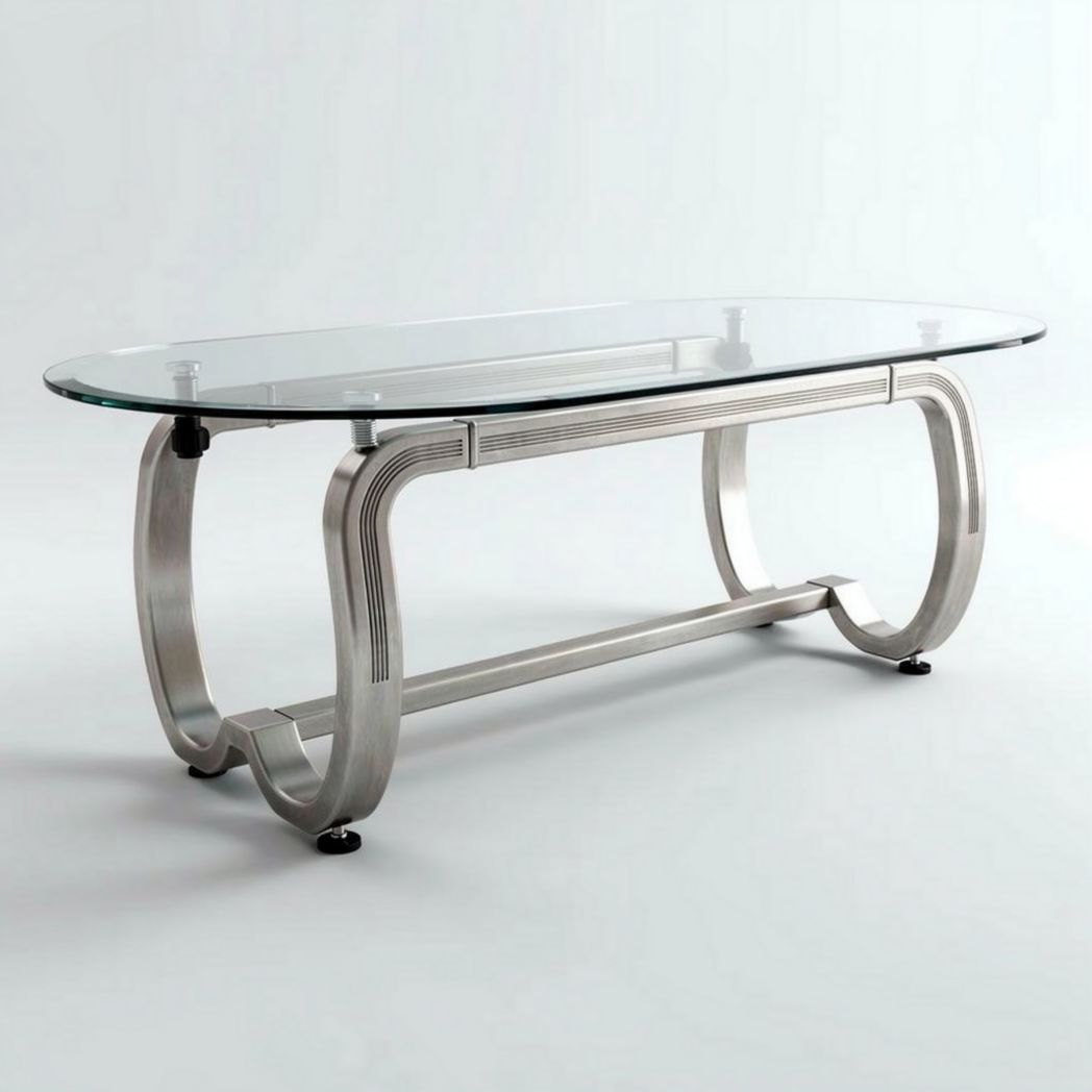 Table à manger en verre trempé avec pied en acier inoxydable 200 x 100 x 75cm