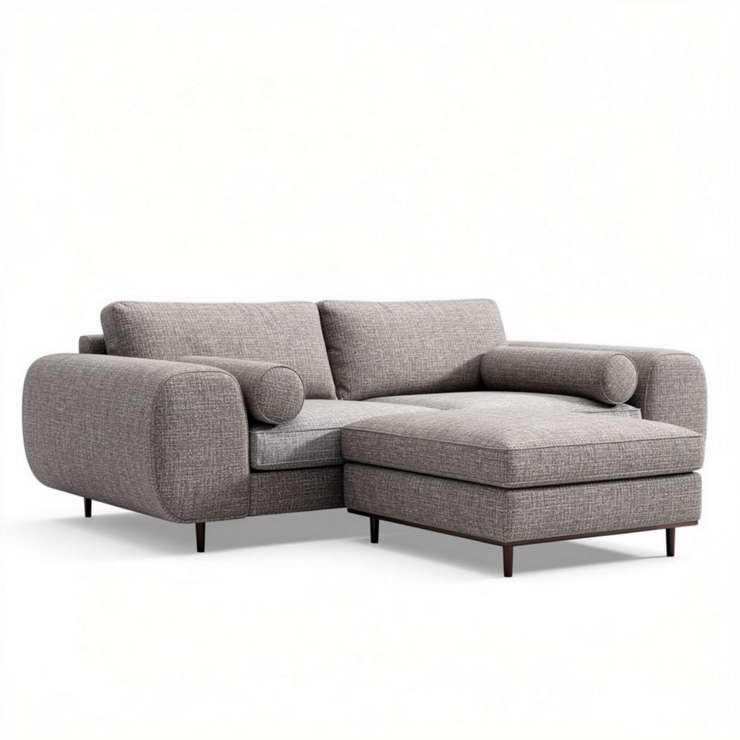 Canapé d'angle en tissu gris avec pouf 240 x 180 x 80cm