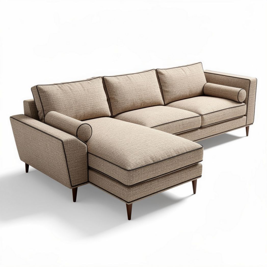 Canapé d'angle en tissu beige 240 x 100 x 85cm avec repose-pieds intégré
