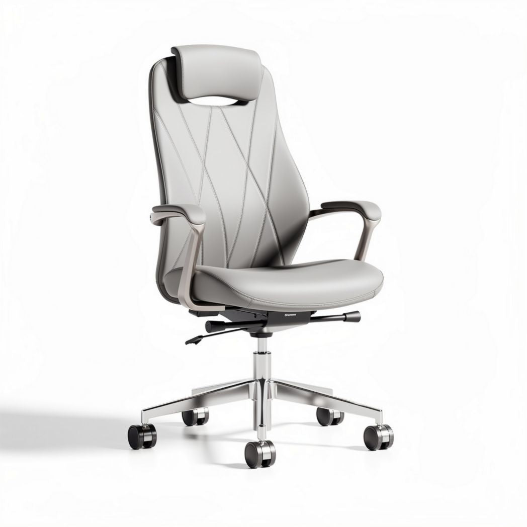 Chaise de bureau ergonomique en simili cuir gris avec accoudoirs réglables