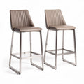 Tabourets de bar en simili cuir beige avec structure en acier inoxydable 45 x 45 x 110cm