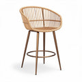 Tabouret de bar en rotin naturel avec structure en métal doré 45 x 50 x 90cm