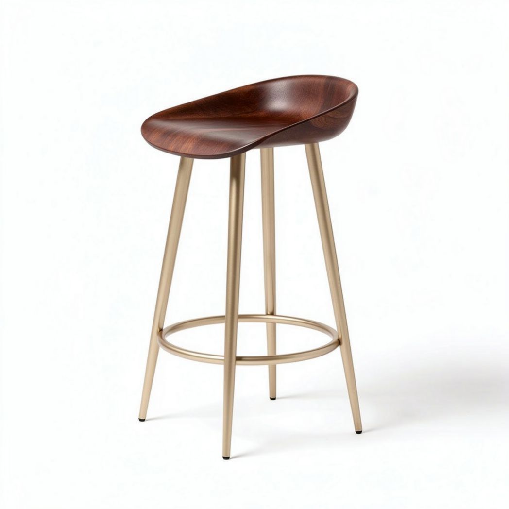 Tabouret de bar en bois d'acacia et métal doré 35 x 35 x 75cm