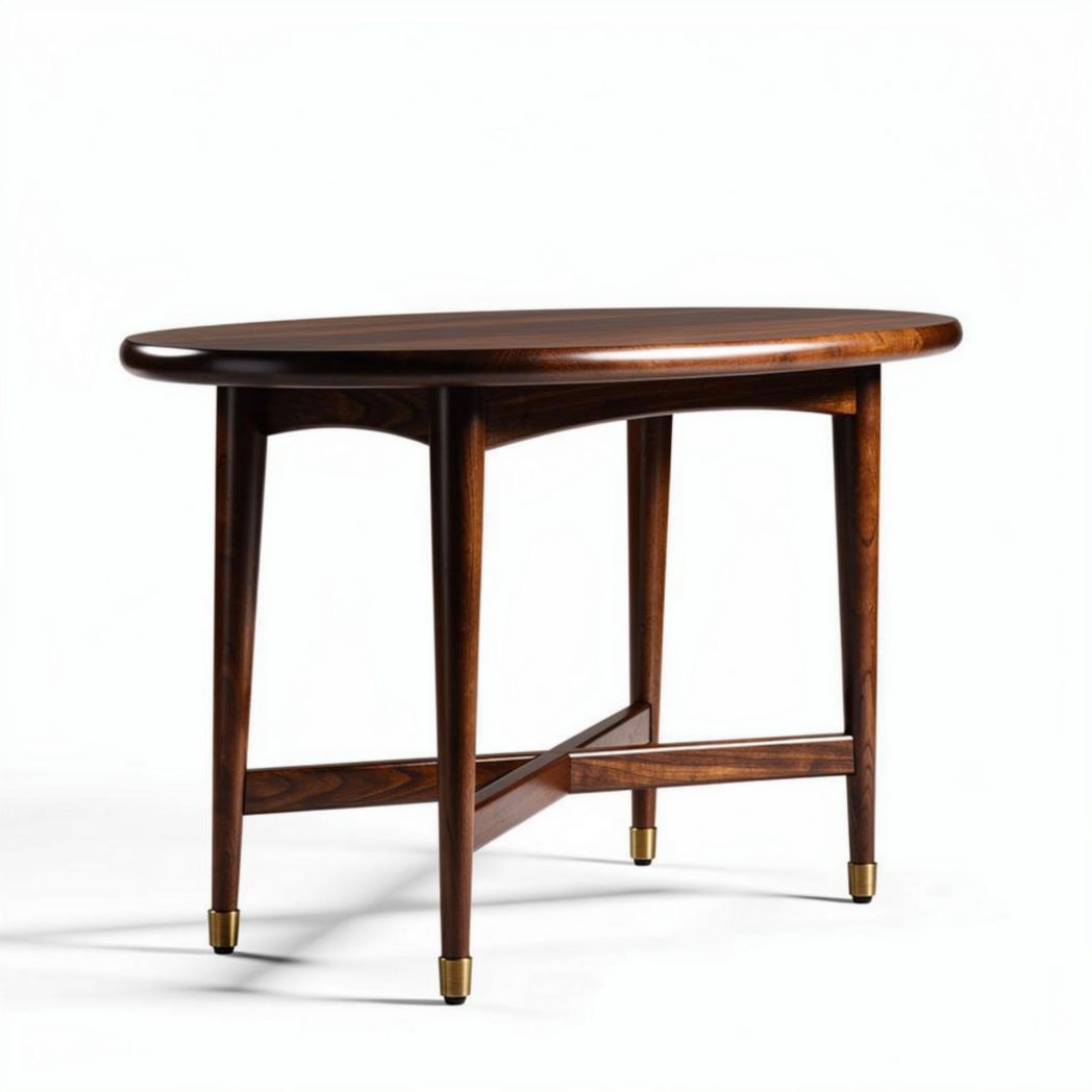 Table ovale en bois foncé avec pieds en métal doré 100 x 50 x 75cm