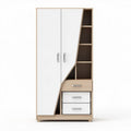 Armoire en bois mélaminé de couleur blanche et chêne 180 x 80 x 40cm avec rangement modulable