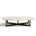 Table basse ovale en marbre naturel avec pieds en métal noir 120 x 80 x 35cm