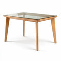 Table en bois clair avec plateau en verre 120 x 80 x 75cm pour salle à manger